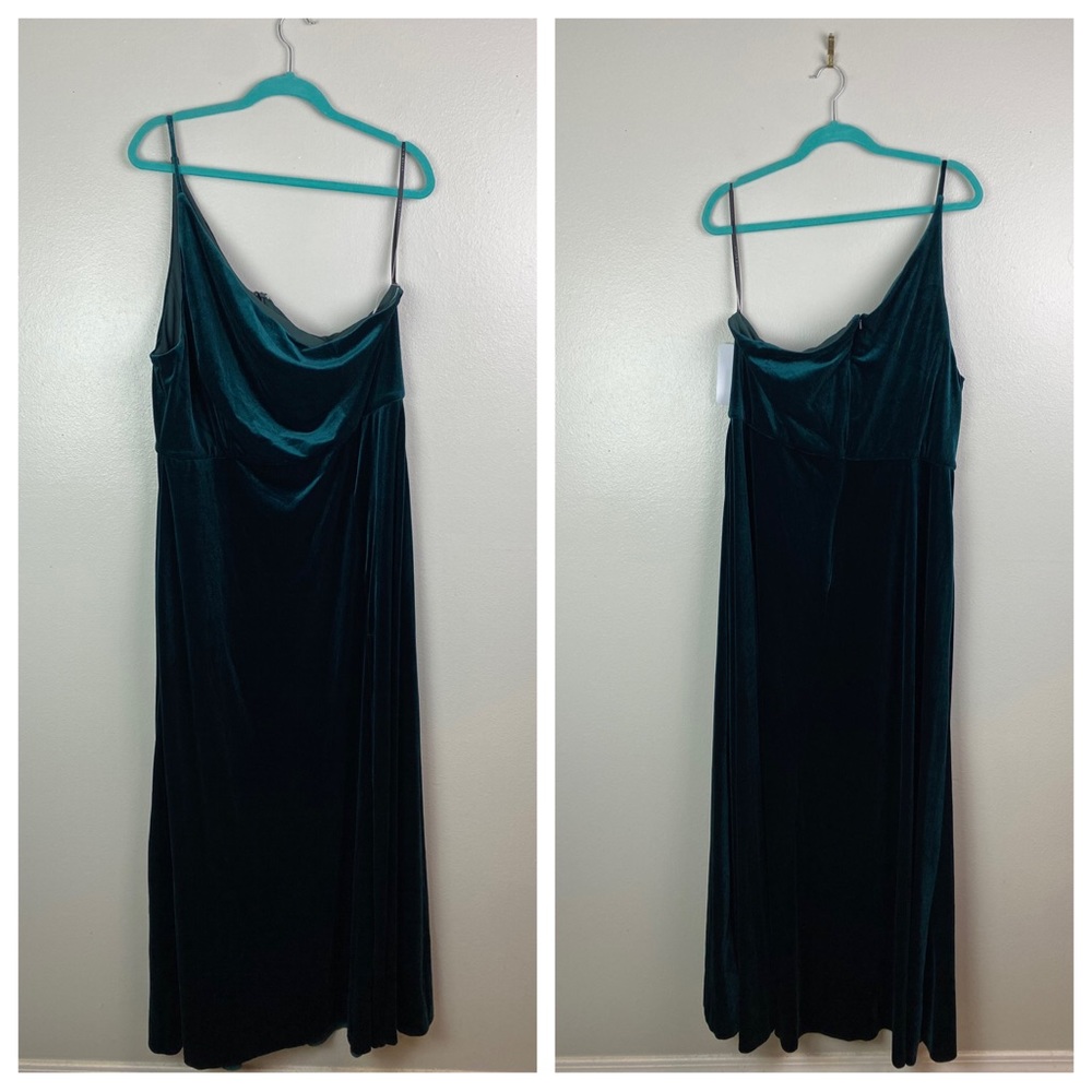 NWT After Six | Luxe Velvet Evergreen One Shoulder Maxi Dress Plus 20